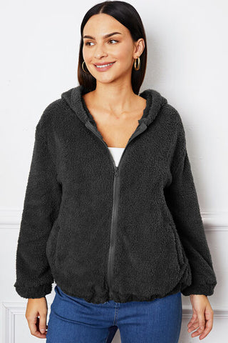 Shop Zip Up Pocketed Hooded Outerwear Now On Klozey Store - Trendy U.S. Premium Women Apparel & Accessories And Be Up-To-Fashion!