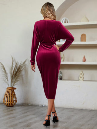 Shop V-Neck Long Sleeve Tulip Hem Dress Now On Klozey Store - Trendy U.S. Premium Women Apparel & Accessories And Be Up-To-Fashion!
