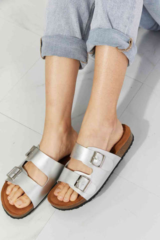 Shop MMShoes Best Life Double-Banded Slide Sandal in Silver Now On Klozey Store - Trendy U.S. Premium Women Apparel & Accessories And Be Up-To-Fashion!