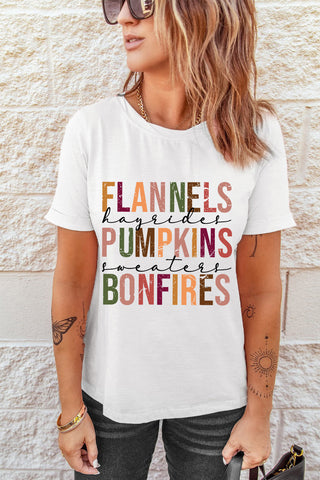 Shop FLANNELS PUMPKINS BONFIRES Graphic Tee Now On Klozey Store - Trendy U.S. Premium Women Apparel & Accessories And Be Up-To-Fashion!