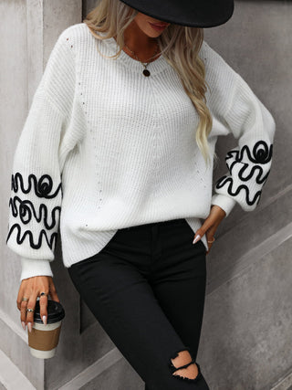 Shop Contrast Drop Shoulder Round Neck Sweater Now On Klozey Store - Trendy U.S. Premium Women Apparel & Accessories And Be Up-To-Fashion!