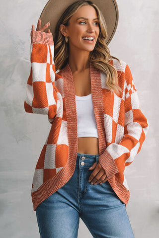 Shop Plaid Open Front Dropped Shoulder Cardigan Now On Klozey Store - Trendy U.S. Premium Women Apparel & Accessories And Be Up-To-Fashion!