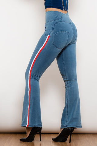 Shop Side Stripe Zip Closure Bootcut Jeans Now On Klozey Store - U.S. Fashion And Be Up-To-Fashion!