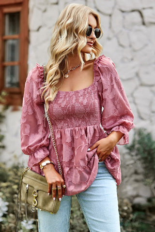 Shop Double Take Smocked Square Neck Flounce Sleeve Blouse Now On Klozey Store - Trendy U.S. Premium Women Apparel & Accessories And Be Up-To-Fashion!