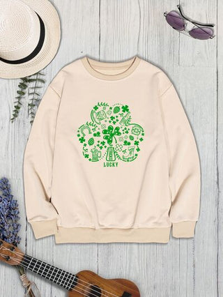 Shop Lucky Clover Round Neck Sweatshirt Now On Klozey Store - Trendy U.S. Premium Women Apparel & Accessories And Be Up-To-Fashion!