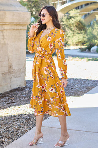 Shop Double Take Full Size Floral Tie Back Flounce Sleeve Dress Now On Klozey Store - Trendy U.S. Premium Women Apparel & Accessories And Be Up-To-Fashion!