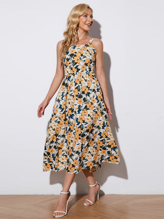 Shop Floral Tie-Back Sleeveless Midi Dress Now On Klozey Store - Trendy U.S. Premium Women Apparel & Accessories And Be Up-To-Fashion!
