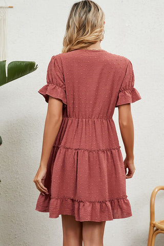 Shop Swiss Dot V-Neck Flounce Sleeve Mini Dress Now On Klozey Store - U.S. Fashion And Be Up-To-Fashion!