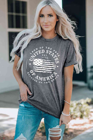 Shop US Flag Graphic Short Sleeve Tee Now On Klozey Store - Trendy U.S. Premium Women Apparel & Accessories And Be Up-To-Fashion!