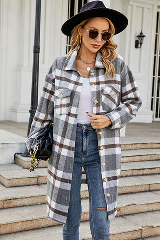 Shop Plaid Button Up Collared Neck Coat with Pockets Now On Klozey Store - Trendy U.S. Premium Women Apparel & Accessories And Be Up-To-Fashion!