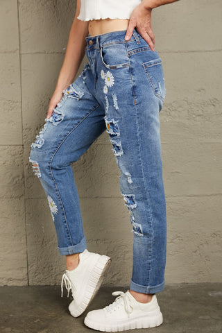 Shop Baeful Printed Patch Distressed Boyfriend Jeans Now On Klozey Store - Trendy U.S. Premium Women Apparel & Accessories And Be Up-To-Fashion!