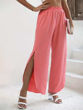 Shop Elastic Waist Slit Wide Leg Pants Now On Klozey Store - Trnedy U.S. Premium Women Apparel & Accessories And Be Up-To-Fashion!