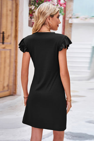 Shop Ruffled Round Neck Cap Sleeve Dress Now On Klozey Store - Trendy U.S. Premium Women Apparel & Accessories And Be Up-To-Fashion!