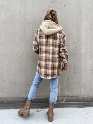 Shop Plaid Dropped Shoulder Hooded Jacket Now On Klozey Store - Trendy U.S. Premium Women Apparel & Accessories And Be Up-To-Fashion!