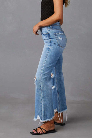 Shop Distressed Raw Hem Jeans with Pockets Now On Klozey Store - Trendy U.S. Premium Women Apparel & Accessories And Be Up-To-Fashion!