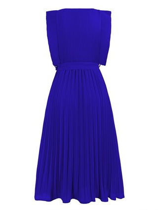Shop Tied Round Neck Pleated Midi Dress Now On Klozey Store - Trendy U.S. Premium Women Apparel & Accessories And Be Up-To-Fashion!