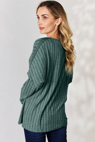 Shop Basic Bae Full Size Ribbed Half Button Long Sleeve T-Shirt Now On Klozey Store - Trendy U.S. Premium Women Apparel & Accessories And Be Up-To-Fashion!