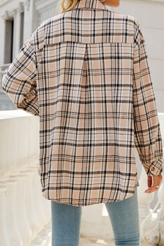 Shop Plaid Pocketed Button Up Long Sleeve Shirt Now On Klozey Store - Trendy U.S. Premium Women Apparel & Accessories And Be Up-To-Fashion!