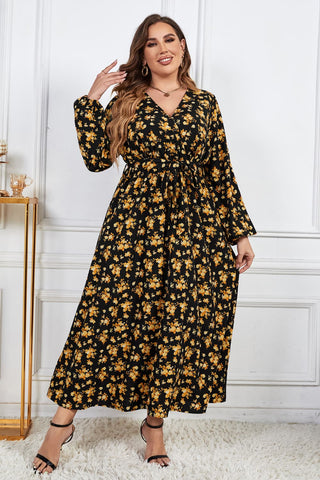 Shop Plus Size Floral Surplice Neck Long Sleeve Dress Now On Klozey Store - Trendy U.S. Premium Women Apparel & Accessories And Be Up-To-Fashion!