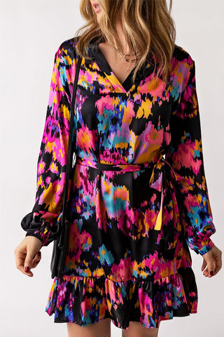 Shop Abstract Print Belted Ruffle Hem Dress Now On Klozey Store - Trendy U.S. Premium Women Apparel & Accessories And Be Up-To-Fashion!