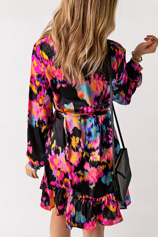 Shop Abstract Print Belted Ruffle Hem Dress Now On Klozey Store - Trendy U.S. Premium Women Apparel & Accessories And Be Up-To-Fashion!