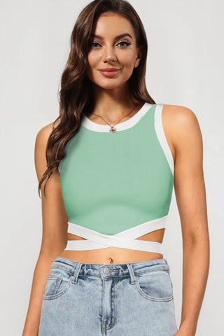 Shop Contrast Tie Back Round Neck Tank Now On Klozey Store - Trendy U.S. Premium Women Apparel & Accessories And Be Up-To-Fashion!