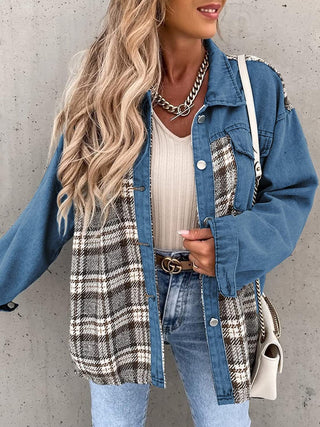 Shop Plaid Button Up Dropped Shoulder Jacket Now On Klozey Store - Trendy U.S. Premium Women Apparel & Accessories And Be Up-To-Fashion!