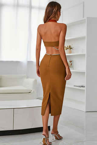 Shop Rhinestone Halter Neck Cutout Slit Midi Dress Now On Klozey Store - U.S. Fashion And Be Up-To-Fashion!