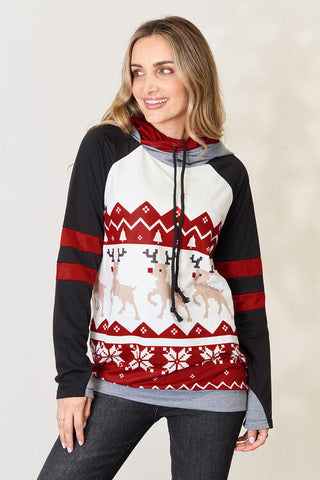 Shop Double Take Full Size Christmas Drawstring Long Sleeve Hoodie Now On Klozey Store - Trendy U.S. Premium Women Apparel & Accessories And Be Up-To-Fashion!