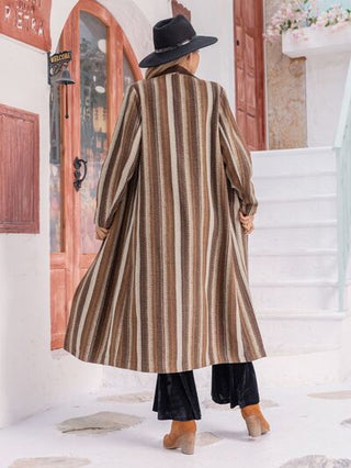 Shop Striped Open Front Long Sleeve Outerwear Now On Klozey Store - U.S. Fashion And Be Up-To-Fashion!