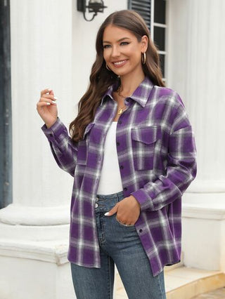 Shop Plaid Button Up Pocketed Shirt Now On Klozey Store - Trendy U.S. Premium Women Apparel & Accessories And Be Up-To-Fashion!