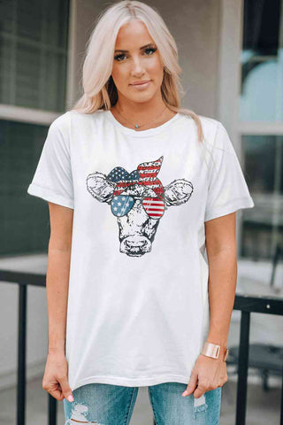 Shop US Flag Cow Graphic Short Sleeve Tee Now On Klozey Store - Trendy U.S. Premium Women Apparel & Accessories And Be Up-To-Fashion!