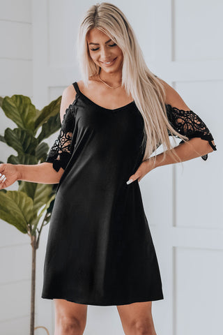 Shop Spliced Lace Cold-Shoulder Mini Dress Now On Klozey Store - Trendy U.S. Premium Women Apparel & Accessories And Be Up-To-Fashion!