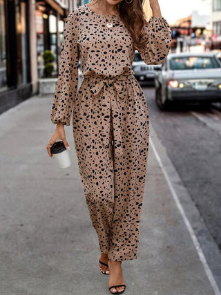Shop Leopard Tie Front Balloon Sleeve Jumpsuit Now On Klozey Store - Trendy U.S. Premium Women Apparel & Accessories And Be Up-To-Fashion!