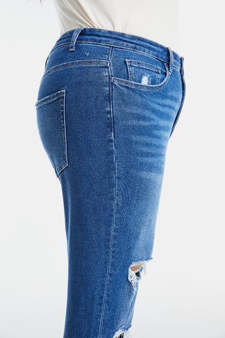 Shop BAYEAS Full Size Distressed High Waist Mom Jeans Now On Klozey Store - Trendy U.S. Premium Women Apparel & Accessories And Be Up-To-Fashion!