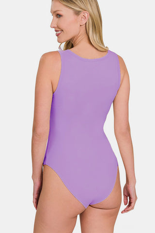 Shop Zenana Microfiber Notched Sleeveless Bodysuit Now On Klozey Store - Trendy U.S. Premium Women Apparel & Accessories And Be Up-To-Fashion!