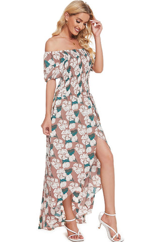 Shop Floral Off-Shoulder Slit Maxi Dress Now On Klozey Store - Trendy U.S. Premium Women Apparel & Accessories And Be Up-To-Fashion!
