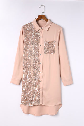 Shop Sequin Button Front High-Low Shirt Dress Now On Klozey Store - Trendy U.S. Premium Women Apparel & Accessories And Be Up-To-Fashion!