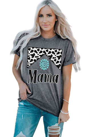 Shop MAMA Graphic Cuffed Sleeve Round Neck Tee Now On Klozey Store - Trendy U.S. Premium Women Apparel & Accessories And Be Up-To-Fashion!