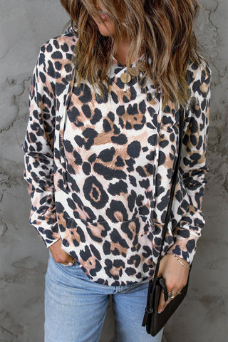 Shop Animal Print Buttoned Drawstring Hoodie Now On Klozey Store - Trendy U.S. Premium Women Apparel & Accessories And Be Up-To-Fashion!