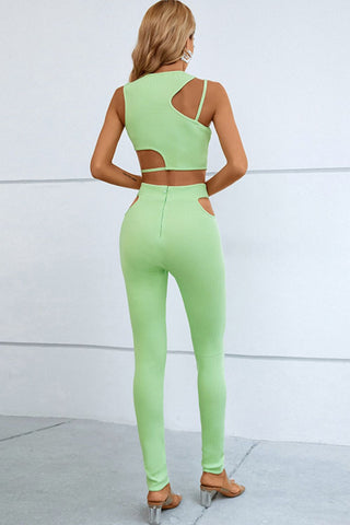 Shop Asymmetrical Ribbed Cutout Tank and Pants Set Now On Klozey Store - U.S. Fashion And Be Up-To-Fashion!