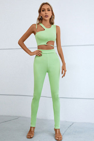 Shop Asymmetrical Ribbed Cutout Tank and Pants Set Now On Klozey Store - Trendy U.S. Premium Women Apparel & Accessories And Be Up-To-Fashion!