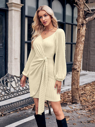Shop Asymmetrical Surplice Puff Sleeve Mini Dress Now On Klozey Store - Trendy U.S. Premium Women Apparel & Accessories And Be Up-To-Fashion!