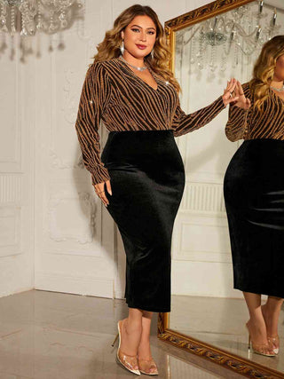 Shop Plus Size Surplice Neck Long Sleeve Slit Dress Now On Klozey Store - Trendy U.S. Premium Women Apparel & Accessories And Be Up-To-Fashion!