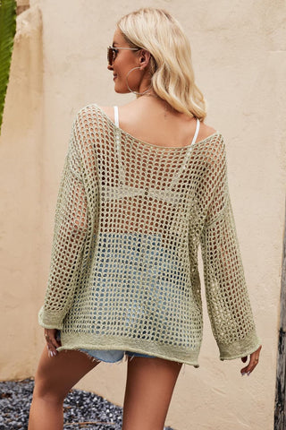 Shop Openwork Round Neck Long Sleeve Cover Up Now On Klozey Store - Trendy U.S. Premium Women Apparel & Accessories And Be Up-To-Fashion!