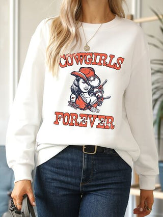 Shop COWGIRLS FOREVER Round Neck Sweatshirt Now On Klozey Store - Trendy U.S. Premium Women Apparel & Accessories And Be Up-To-Fashion!