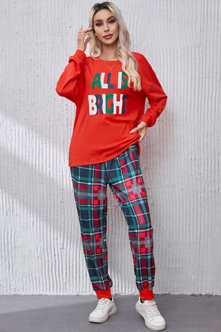 Shop ALL IS BRIGHT Round Neck Top and Plaid Pants Lounge Set Now On Klozey Store - U.S. Fashion And Be Up-To-Fashion!