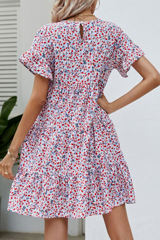 Shop Ditsy Floral Flounce Sleeve Tiered Dress Now On Klozey Store - Trendy U.S. Premium Women Apparel & Accessories And Be Up-To-Fashion!