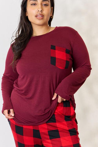 Shop Zenana Full Size Plaid Round Neck Top and Pants Pajama Set Now On Klozey Store - Trendy U.S. Premium Women Apparel & Accessories And Be Up-To-Fashion!