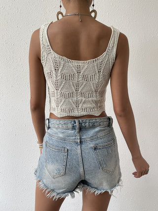 Shop Openwork Hem Detail Cropped Knit Tank Now On Klozey Store - Trendy U.S. Premium Women Apparel & Accessories And Be Up-To-Fashion!